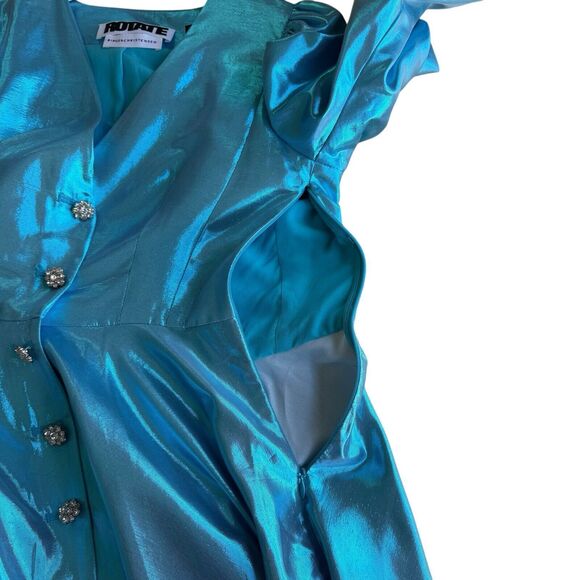 Rotate Birger Christensen Emma Belted Mini Cocktail Dress Club Metallic Blue US2 - Picture 5 of 16